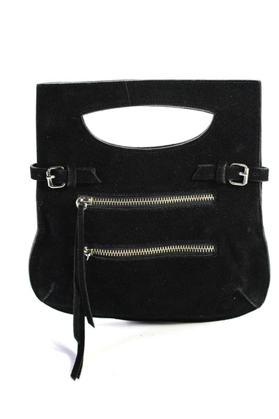 Club Monaco Women's Suede Buckle Fringe Clutch Handbag Black Size S
