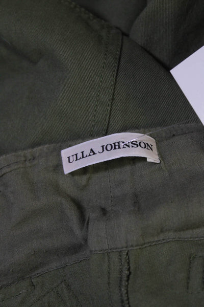Ulla Johnson Womens Mid Rise Belted Twill Slim Leg Pants Green Size 4