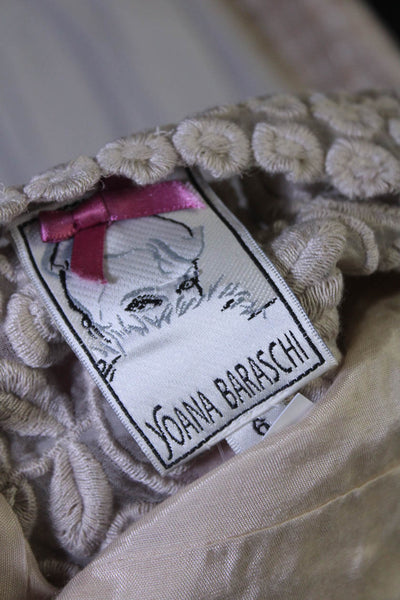 Yoana Baraschi Womens Embroidered Organza Sleeveless A Line Dress Ecru Size 6