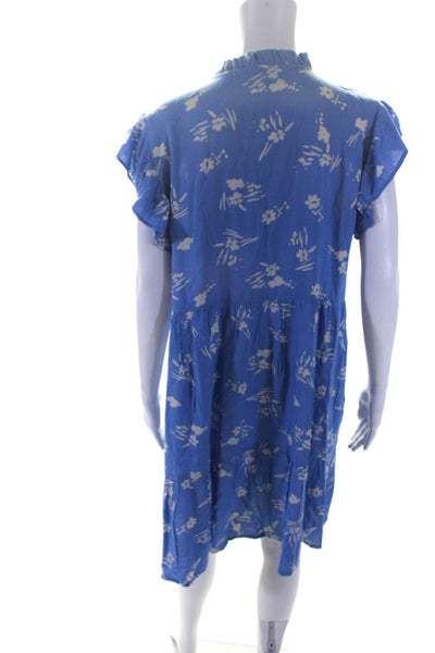 Liza Byrd Women's Floral Print V-Neck Ruffle Shift Dress Blue Size M