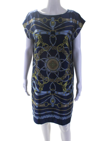 J. Mclaughlin Women's Sleeveless Abstract Print Midi Shift Dress Blue Size S