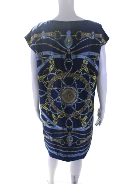 J. Mclaughlin Women's Sleeveless Abstract Print Midi Shift Dress Blue Size S