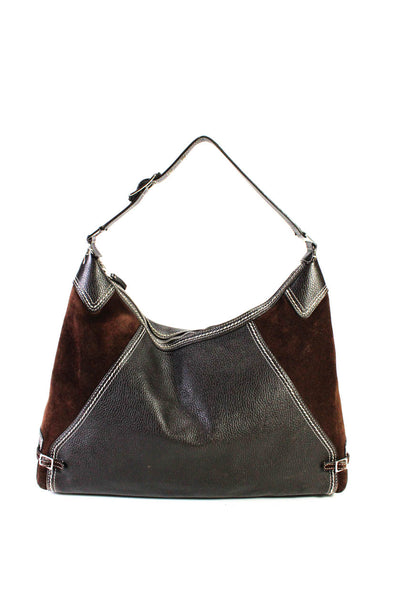 Lamberston Truex Womens Leather Suede Zip Up Top Handle Shoulder Bag Brown