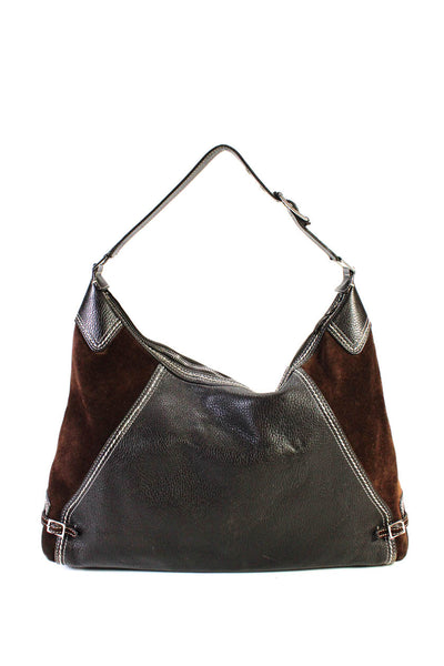 Lamberston Truex Womens Leather Suede Zip Up Top Handle Shoulder Bag Brown