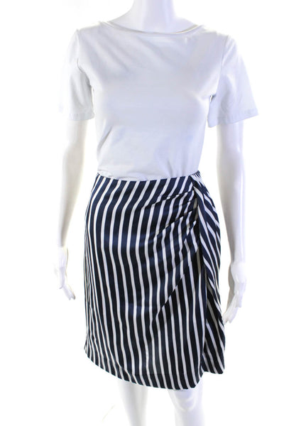 J Crew Women's Striped Gathered Drape Knee Length Pencil Skirt Blue Size 16