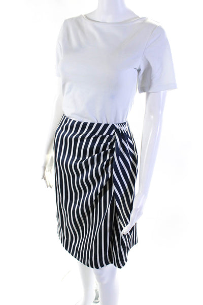 J Crew Women's Striped Gathered Drape Knee Length Pencil Skirt Blue Size 16