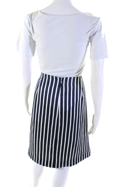 J Crew Women's Striped Gathered Drape Knee Length Pencil Skirt Blue Size 16