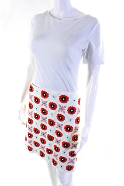 Boden Women's Cotton Floral Embroidered A-line Skirt White Size 14