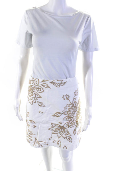 Boden Women's Cotton Floral Embroidered A-line Above Knee Skirt White Size 14