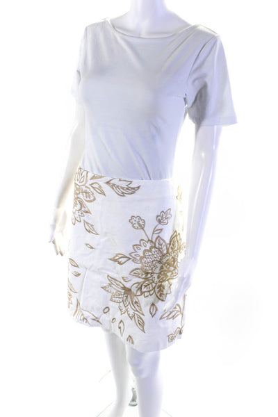 Boden Women's Cotton Floral Embroidered A-line Above Knee Skirt White Size 14