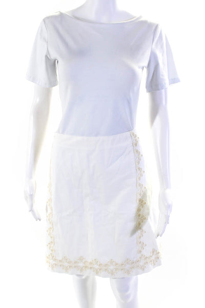 Boden Women's Cotton Embroidered Trim A-line Skirt White Size 14