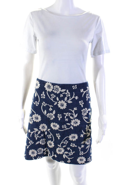 Boden Women's Cotton Floral Embroidered Denim A-line Skirt Blue Size 14