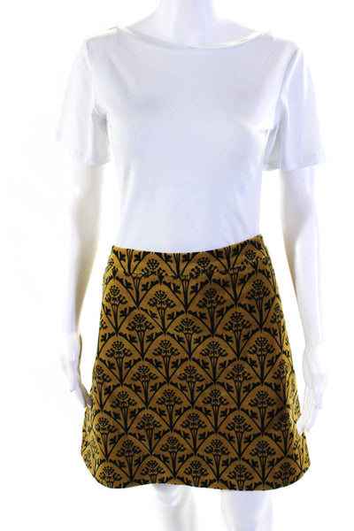 Boden Women's Velvet Abstract Print Lined A-line Skirt Gold Size 14