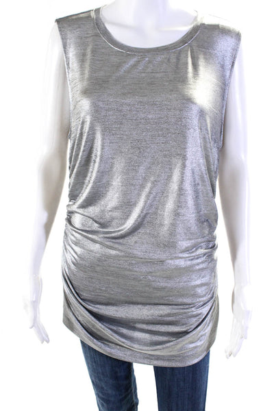 Kobi Halperin Women's Metallic Sleeveless Gathered Tank Blouse Silver Size XL
