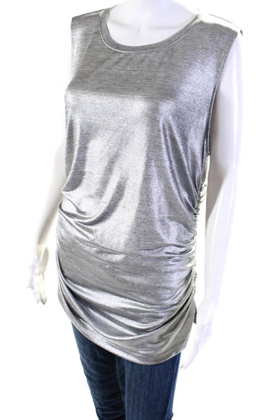 Kobi Halperin Women's Metallic Sleeveless Gathered Tank Blouse Silver Size XL