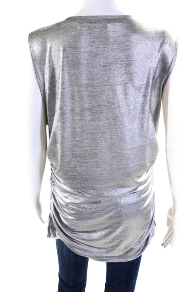 Kobi Halperin Women's Metallic Sleeveless Gathered Tank Blouse Silver Size XL