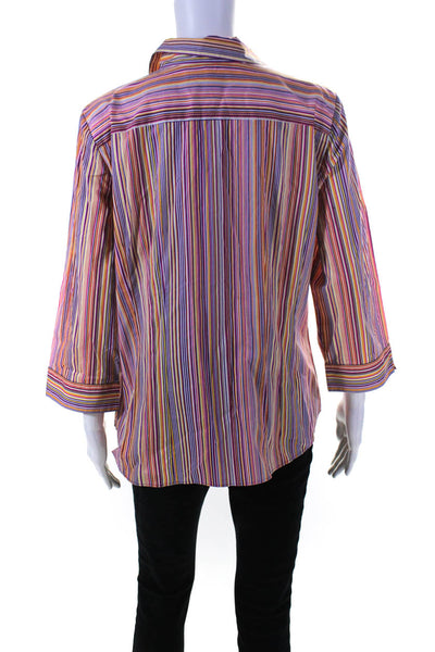 Lafayette 148 Womens 3/4 Sleeve Striped Shirt Blouse Pink Orange Purple Size 12