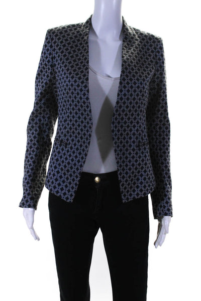 Theory Womens Geometric Jacquard Open Front Blazer Jacket Black Gray Blue Size 4