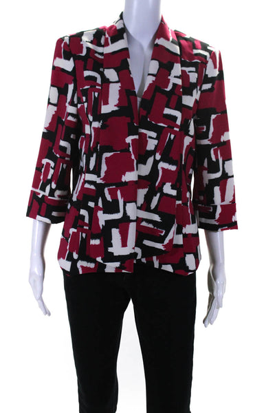 Nipon Boutique Womens Abstract Print Collared Open Front Blazer Pink Size l