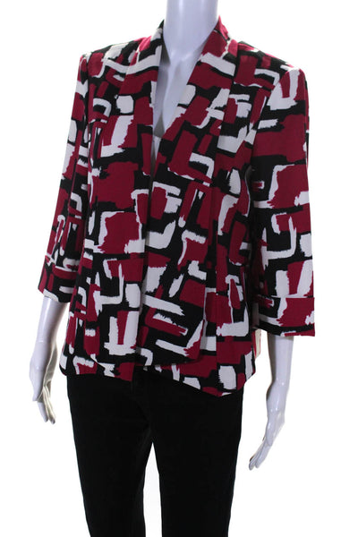 Nipon Boutique Womens Abstract Print Collared Open Front Blazer Pink Size l