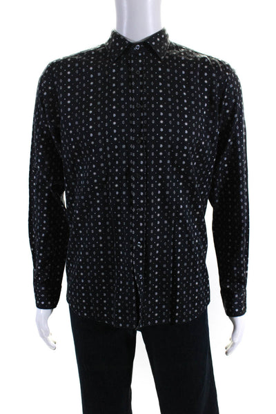 Etro Mens Spotted Print Buttoned-Up Collared Long Sleeve Top Blue Size L