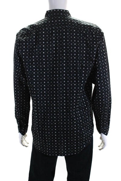 Etro Mens Spotted Print Buttoned-Up Collared Long Sleeve Top Blue Size L