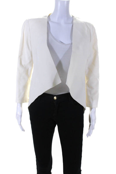 Donna Karan Womens Cotton Woven Short Open Front Long Sleeve Blazer White Size 6