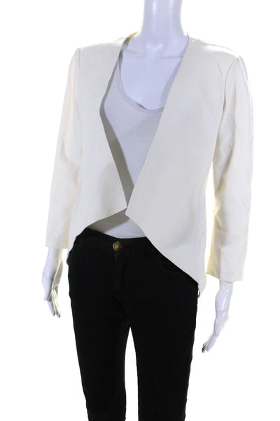 Donna Karan Womens Cotton Woven Short Open Front Long Sleeve Blazer White Size 6