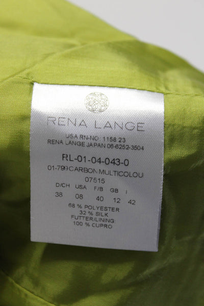 Rena Lange Womens Woven Abstract Collared Button-Down Short Jacket Green Size 8