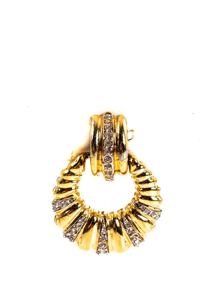 Donan Womens Vintage Gold Tone Pave Crystal Hoop Clip On Earrings 1.5"