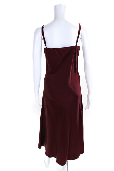 Dress Forum Womens Button Front Spaghetti Strap V Neck Satin Dress Red Small