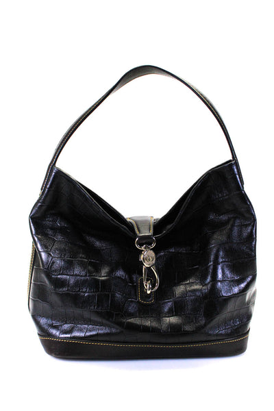 Dooney & Bourke Womens Black Reptile Skin Print Hobo Shoulder Bag Handbag