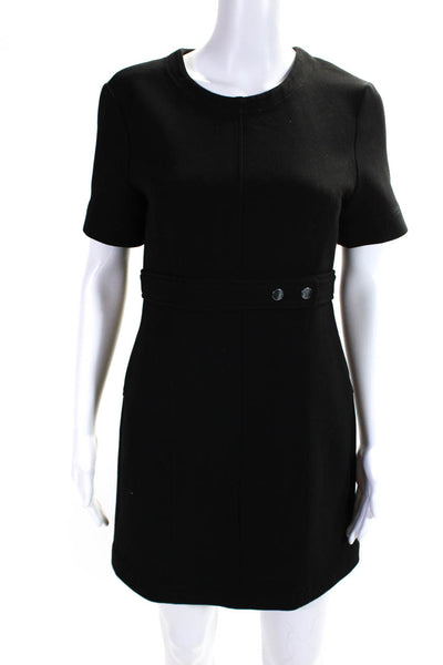 ALC Womens Knit Short Sleeve Crew Neck Zip Up Sheath Dress Black Size 8