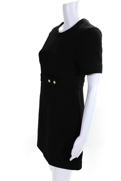 ALC Womens Knit Short Sleeve Crew Neck Zip Up Sheath Dress Black Size 8