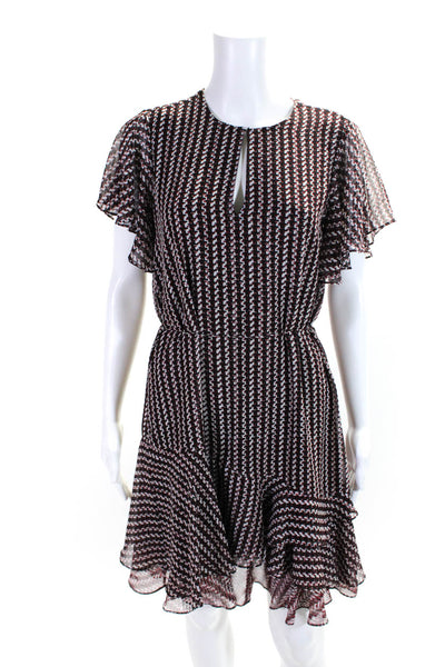 Reiss Womens Chiffon Geometric Printed Short Sleeve A-Line Dress Black Size 4