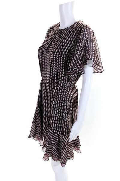 Reiss Womens Chiffon Geometric Printed Short Sleeve A-Line Dress Black Size 4
