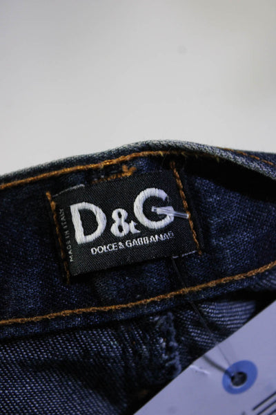 D&G Dolce & Gabbana Womens Blue Bedazzled Mid-Rise Straight Jeans Size 26/40