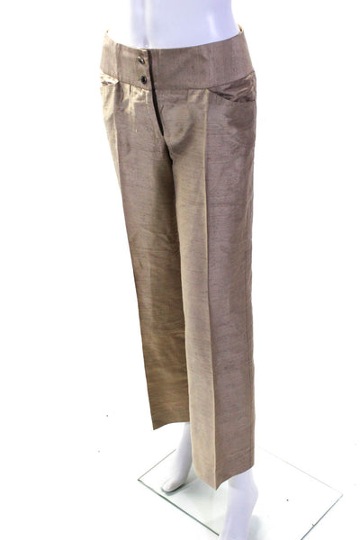 Dolce & Gabbana Womens Brown Silk Textured Pleated Straight Dress Pants Size 40