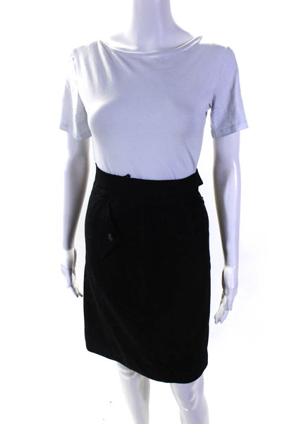 Chanel Womens Black Button Detail Knee Length Pencil Skirt Size 40