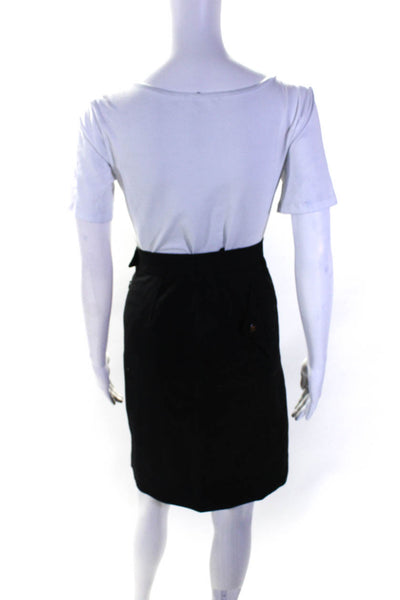 Chanel Womens Black Button Detail Knee Length Pencil Skirt Size 40