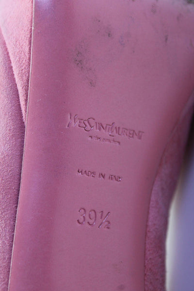 YSL Womens Suede Peep Toe Slide On Platform Pumps Pink Size 39.5 9.5