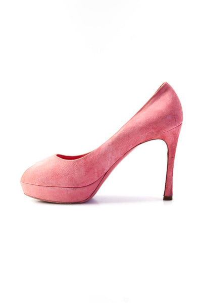 YSL Womens Suede Peep Toe Slide On Platform Pumps Pink Size 39.5 9.5