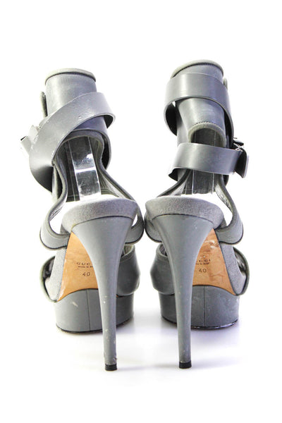 Gucci Womens Leather Platform Slingbacks Sandal Heels Gray Size 40 10