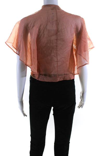 Elizabeth and James Womens Orange Printed Open Front Short Sleeve Top Size M/L