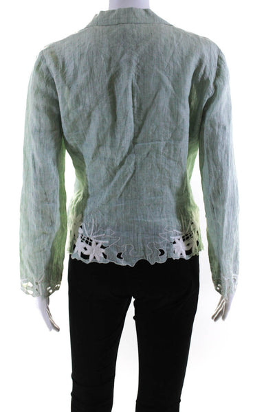 DKNY Womens Green Linen Floral Embroidered Detail One Button Blazer Size 6