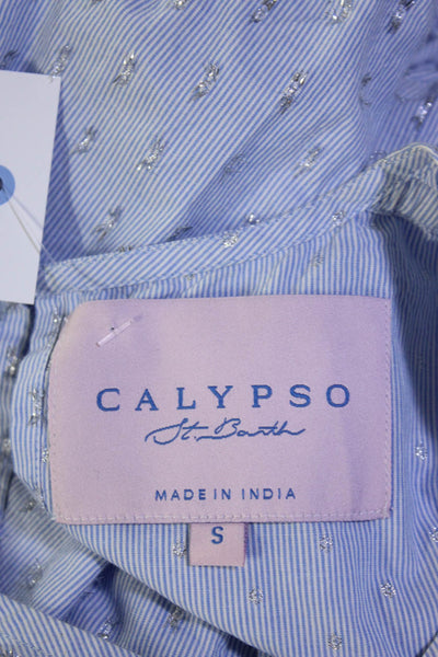 Calypso Saint Barth Womens Blue Cotton Striped Textured Blouse Top Size S