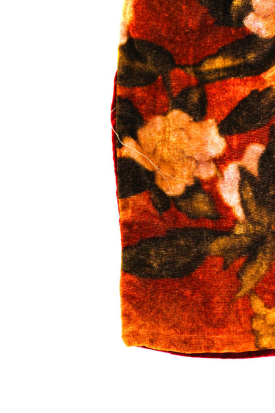 Etro Womens Red Orange Velour Floral Print Silk Wrap Scarf