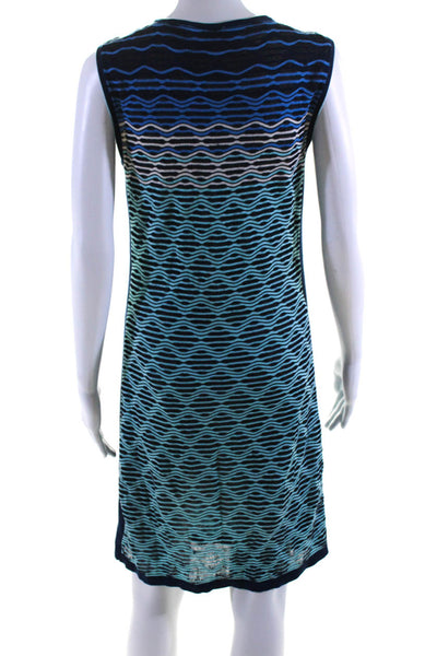 Magaschoni Womens Blue Printed Cotton Scoop Neck Sleeveless Shift Dress Size S