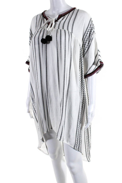 Pitusa Womens Woven Stripe Short Sleeve Shift Dress Black White One Size