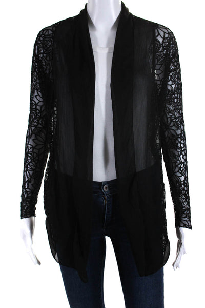 Aquavita Womens Embroidered Floral Mesh Chiffon Cardigan Black One Size